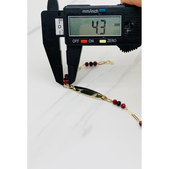 ❤️ Real 14k Gold Baby ID Bracelet red and black Beads - Picture 3 of 5